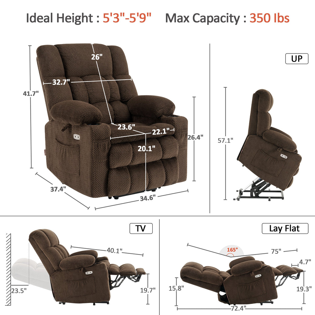 Power Lift Recliner Chair for Elderly, Dual Motor, Massage and Heat