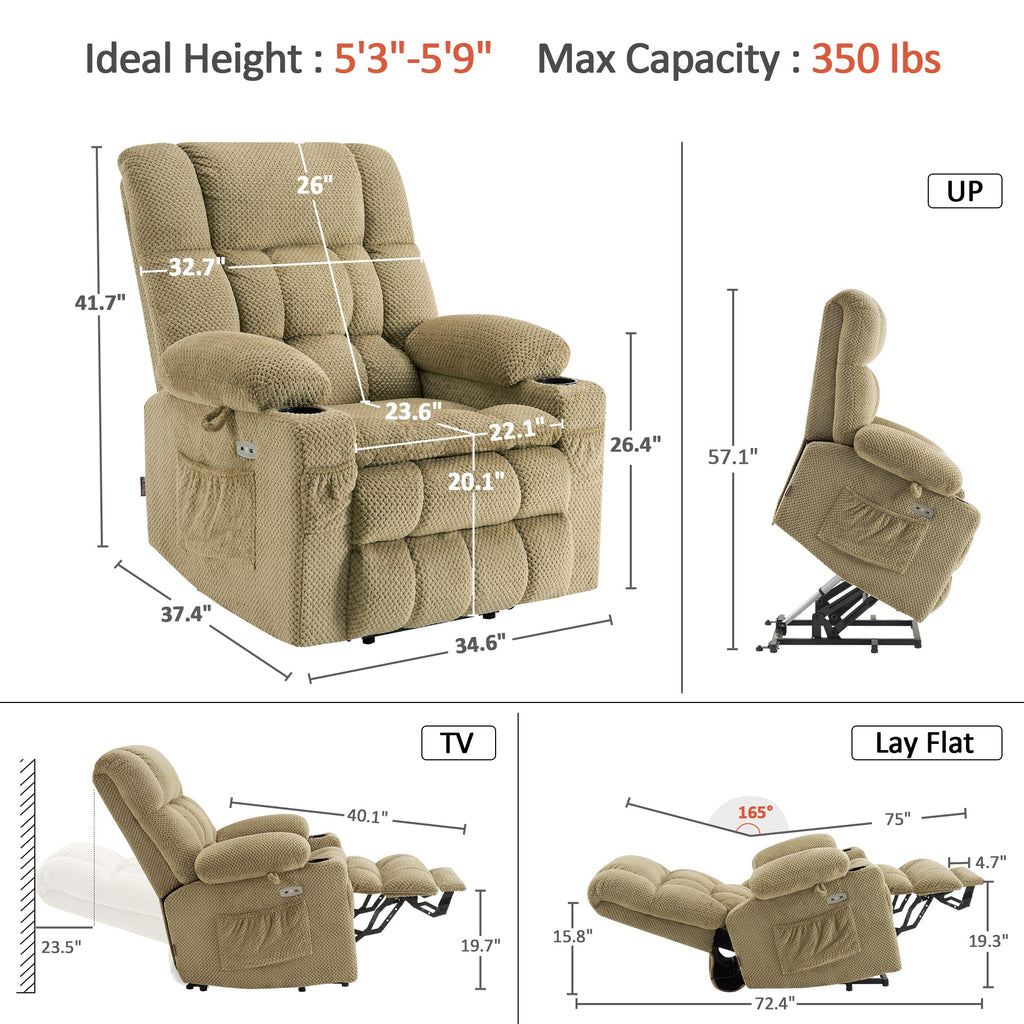 Power Lift Recliner Chair for Elderly, Dual Motor, Massage and Heat