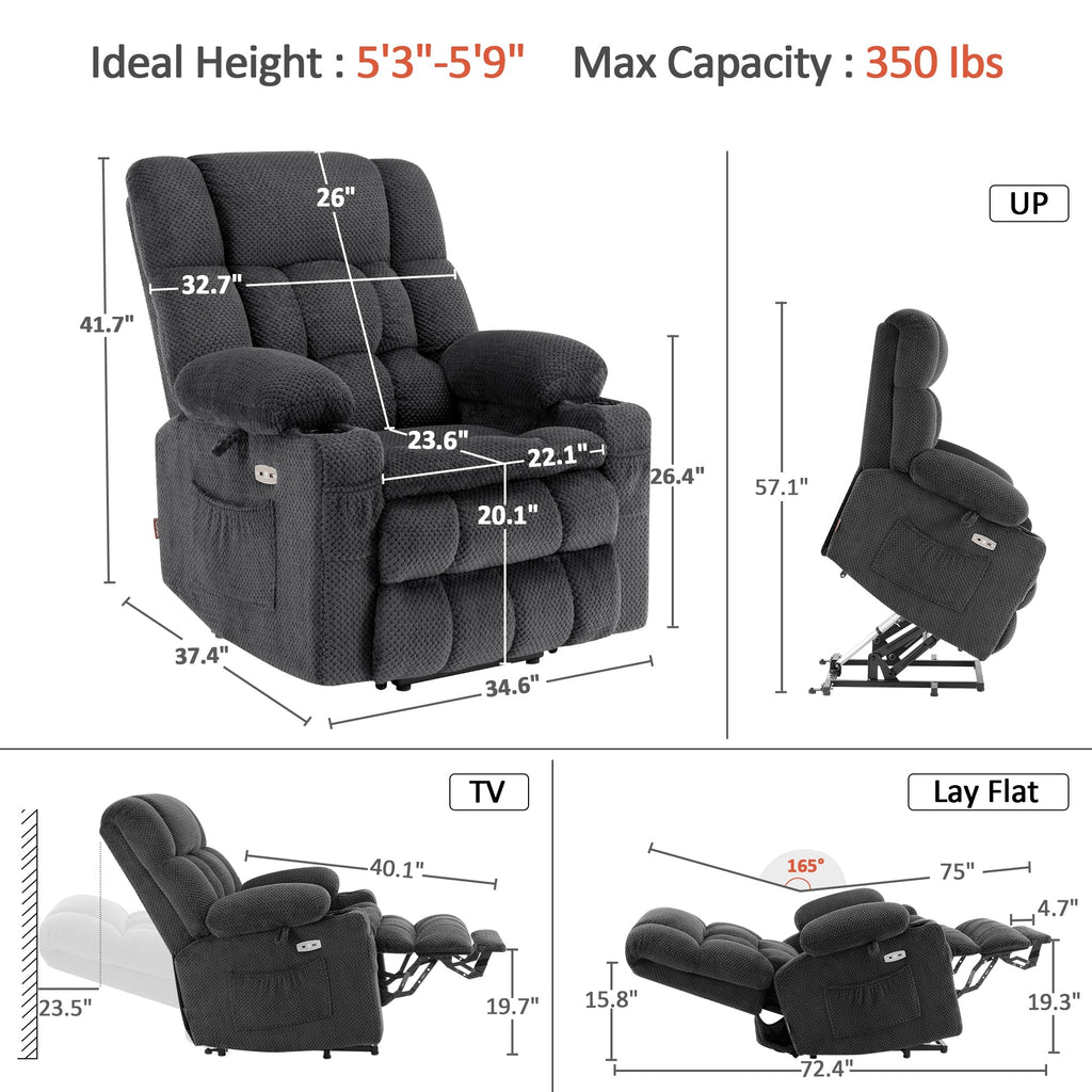 Power Lift Recliner Chair for Elderly, Dual Motor, Massage and Heat