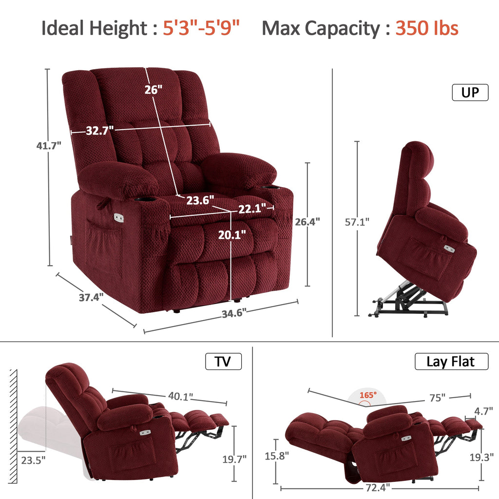 Power Lift Recliner Chair for Elderly, Dual Motor, Massage and Heat