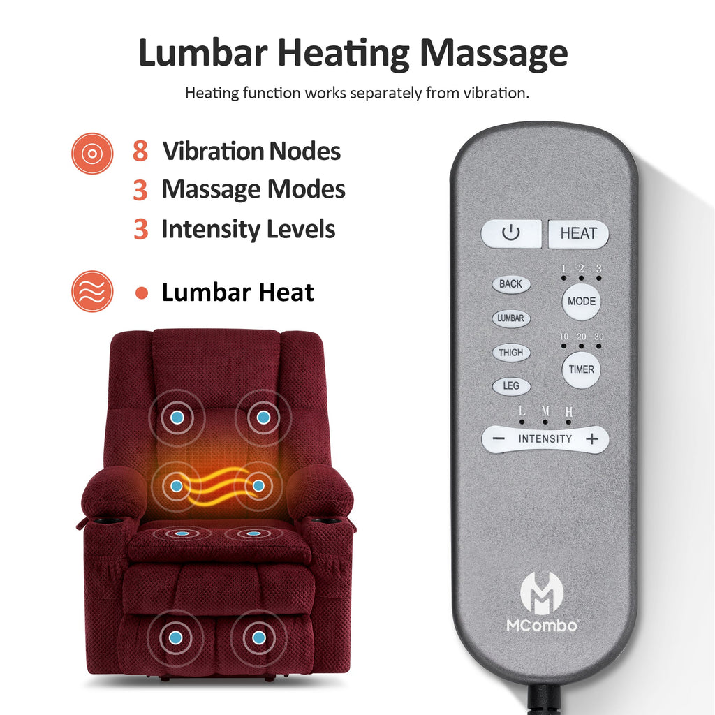 Power Lift Recliner Chair for Elderly, Dual Motor, Massage and Heat