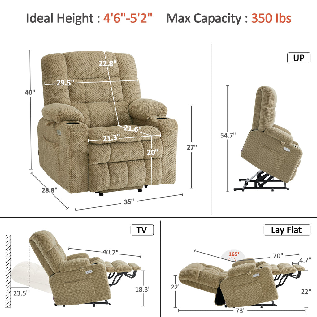 Power Lift Recliner Chair for Elderly, Dual Motor, Massage and Heat