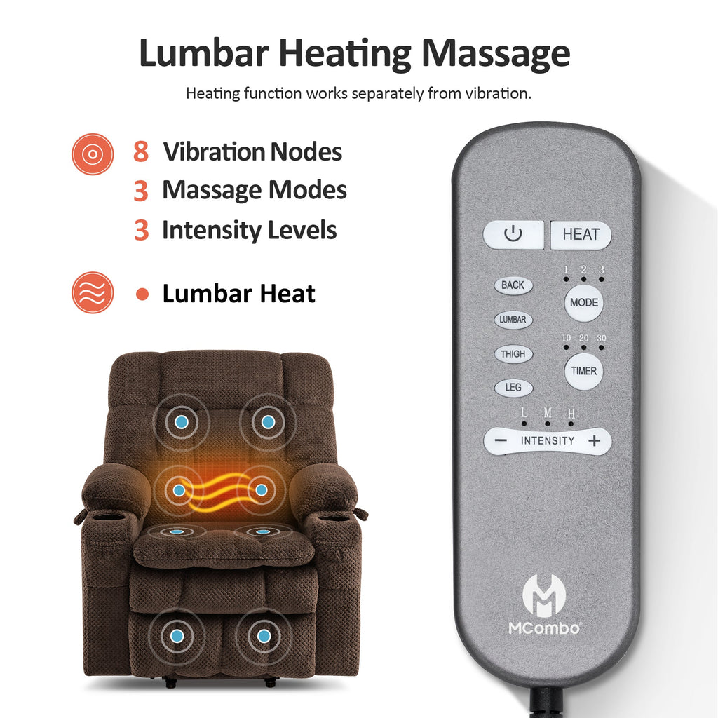 Power Lift Recliner Chair for Elderly, Dual Motor, Massage and Heat