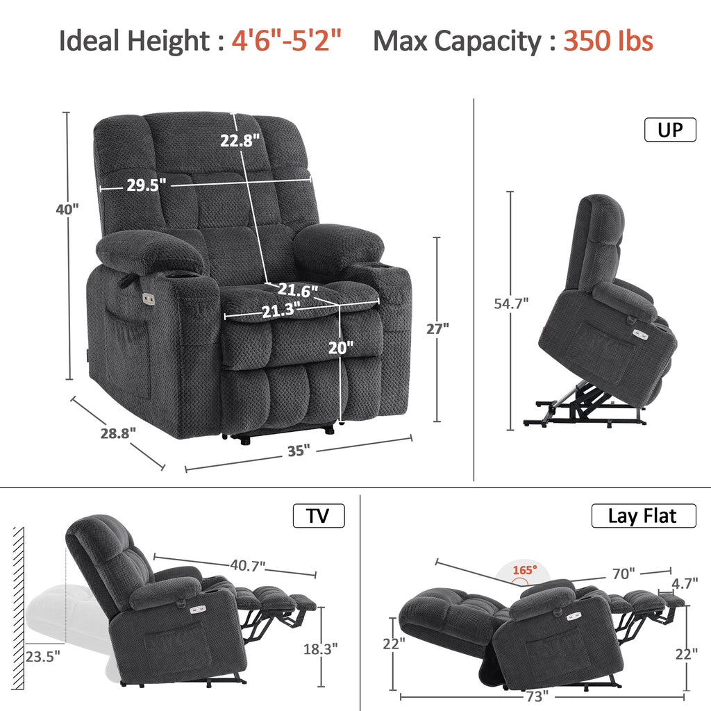 Power Lift Recliner Chair for Elderly, Dual Motor, Massage and Heat