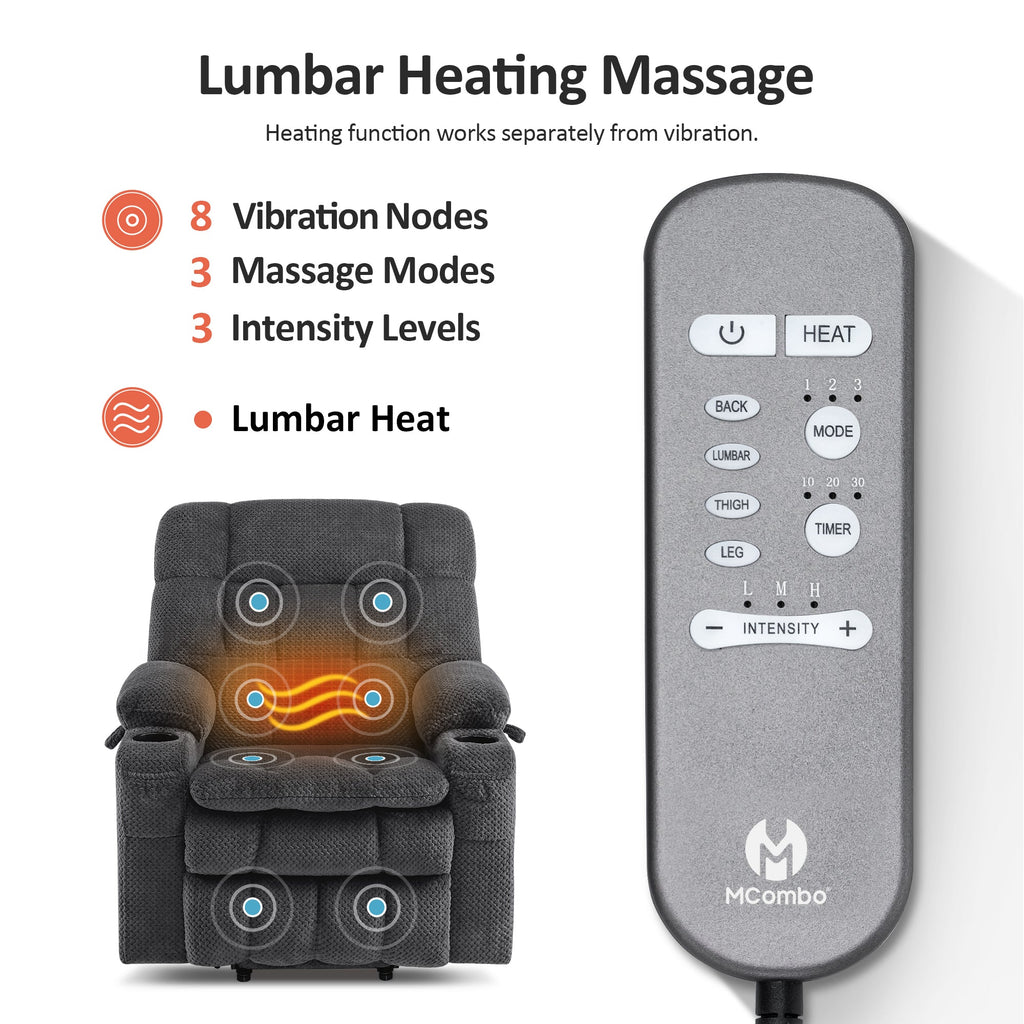 Power Lift Recliner Chair for Elderly, Dual Motor, Massage and Heat