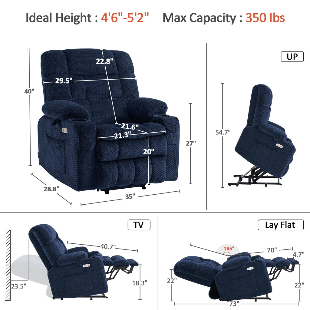 Power Lift Recliner Chair for Elderly, Dual Motor, Massage and Heat