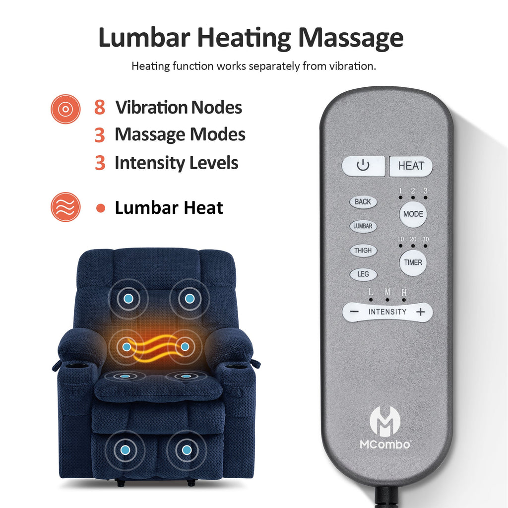 Power Lift Recliner Chair for Elderly, Dual Motor, Massage and Heat