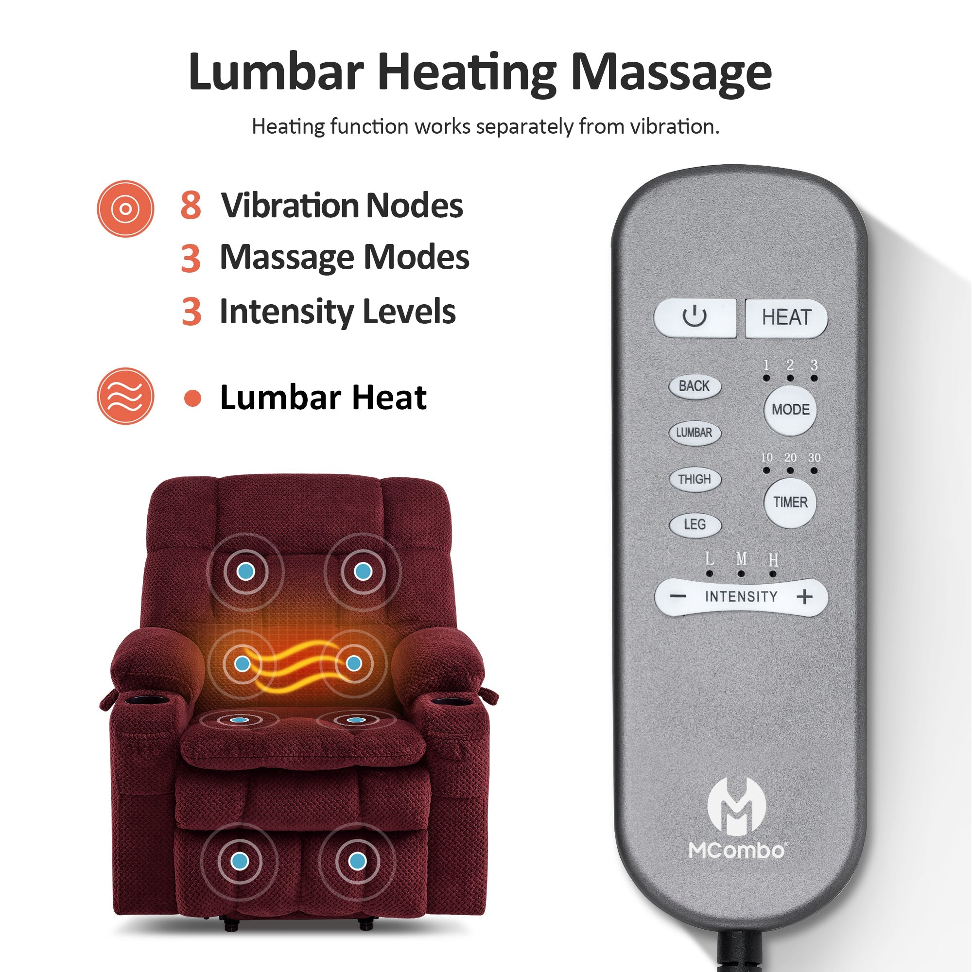 Power Lift Recliner Chair for Elderly, Dual Motor, Massage and Heat