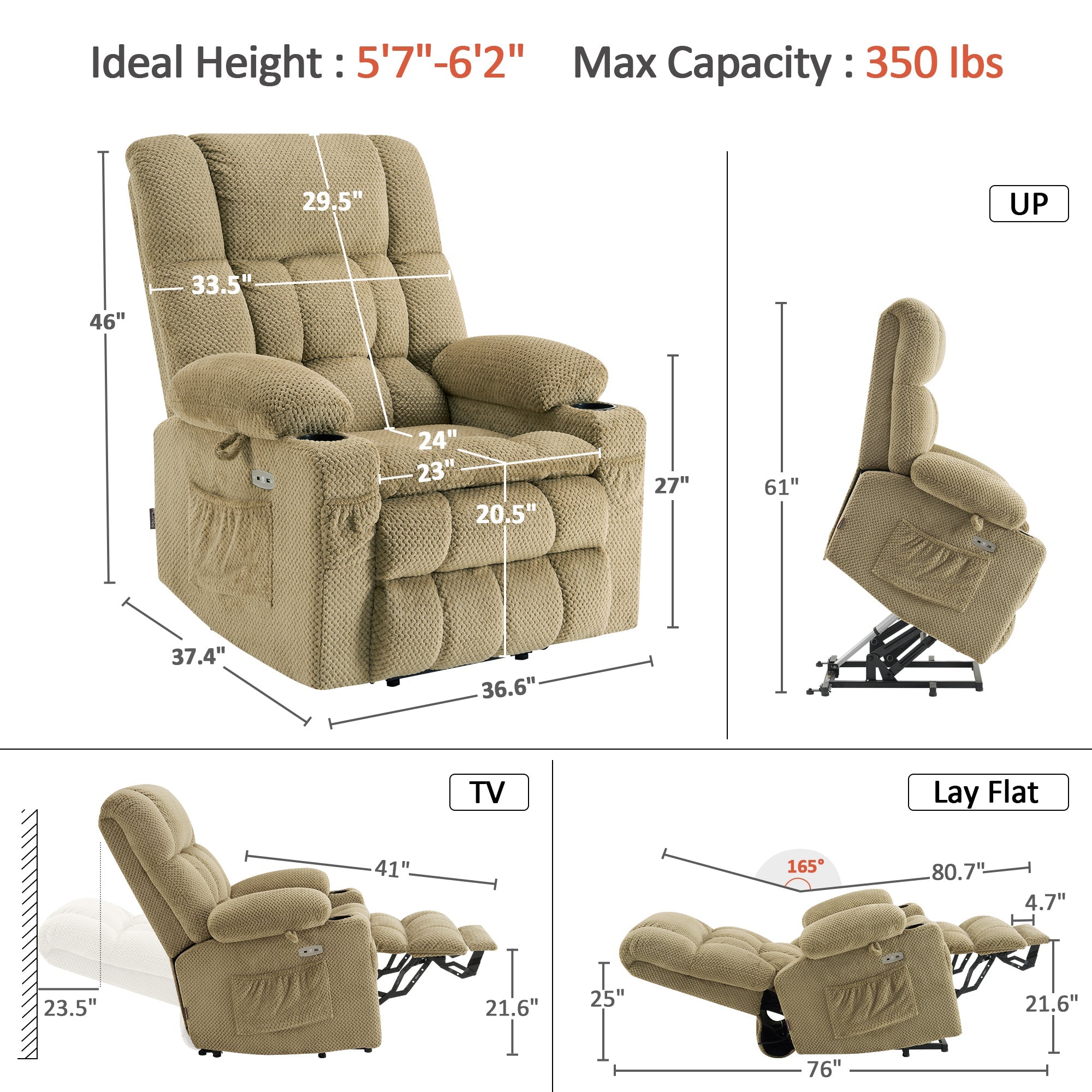 Power Lift Recliner Chair for Elderly, Dual Motor, Massage and Heat