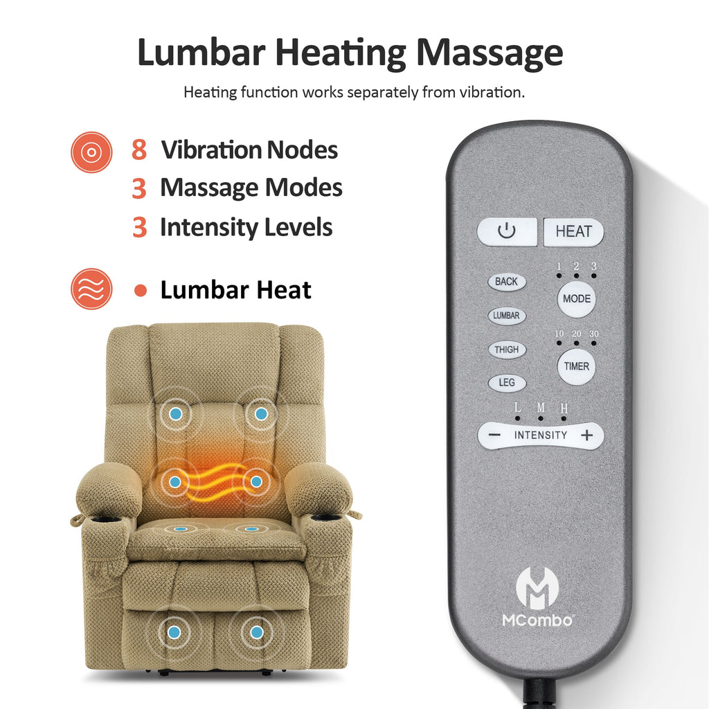 Power Lift Recliner Chair for Elderly, Dual Motor, Massage and Heat