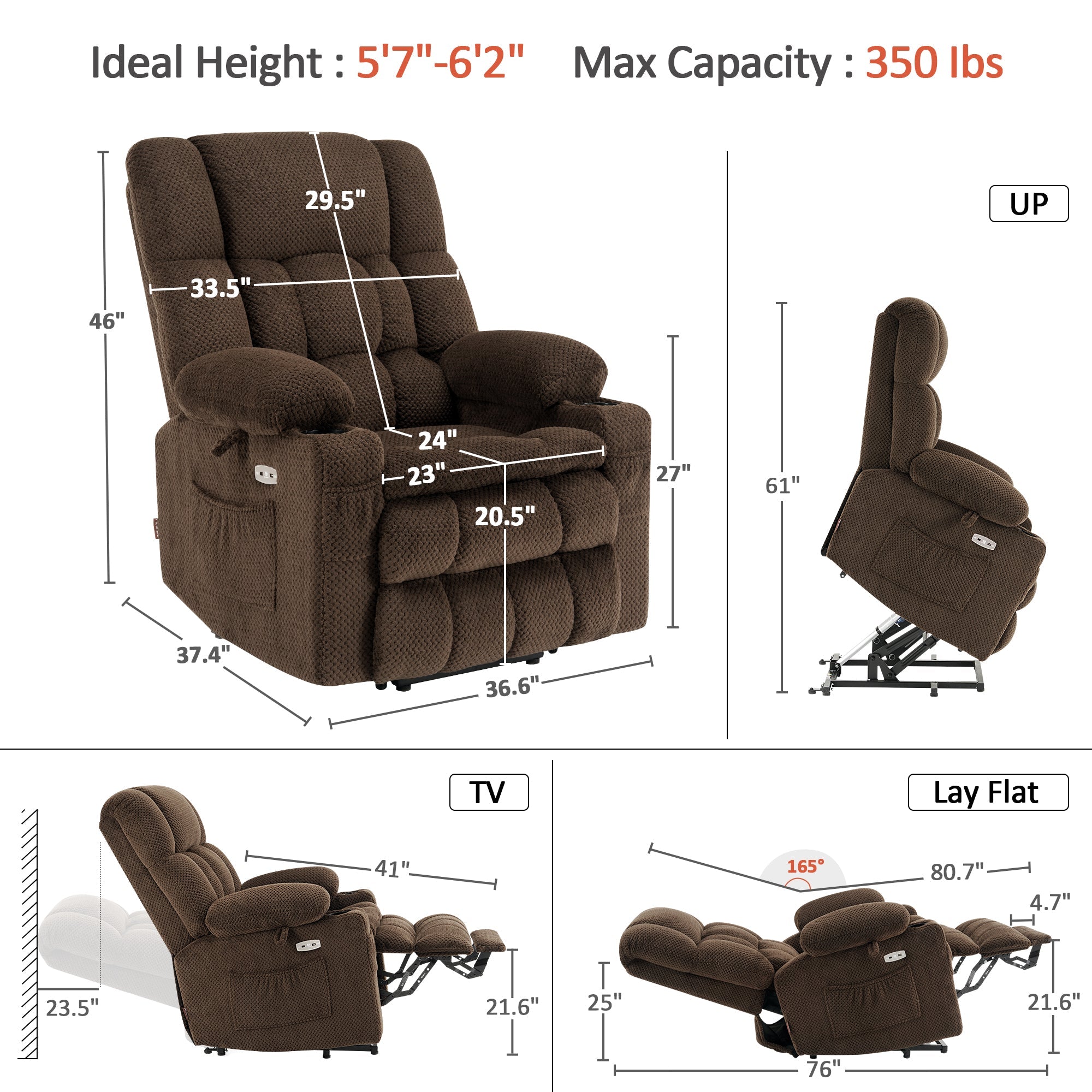 Power Lift Recliner Chair for Elderly, Dual Motor, Massage and Heat