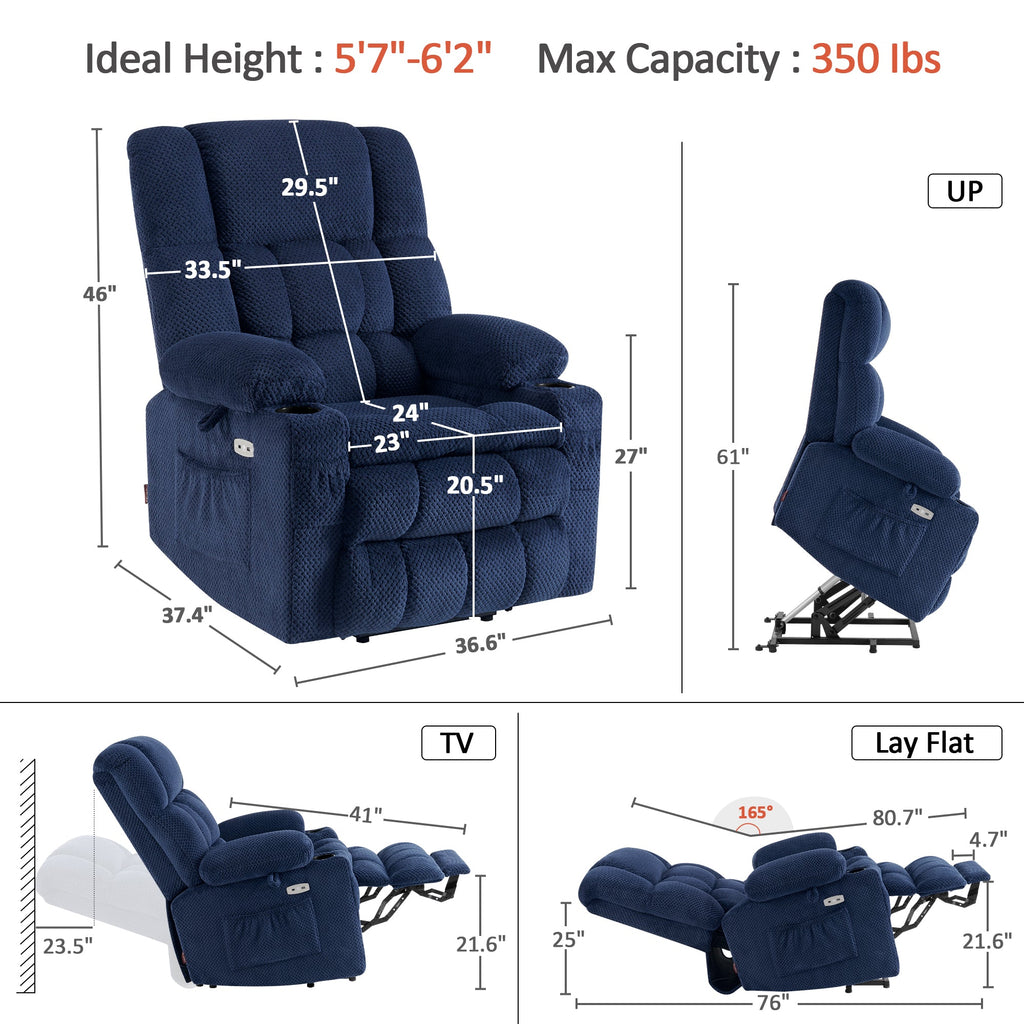 Power Lift Recliner Chair for Elderly, Dual Motor, Massage and Heat