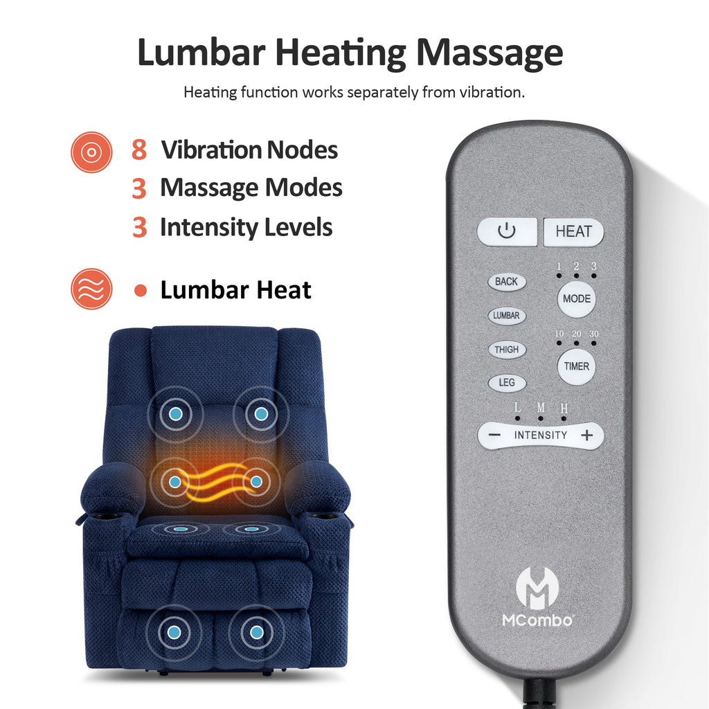 Power Lift Recliner Chair for Elderly, Dual Motor, Massage and Heat