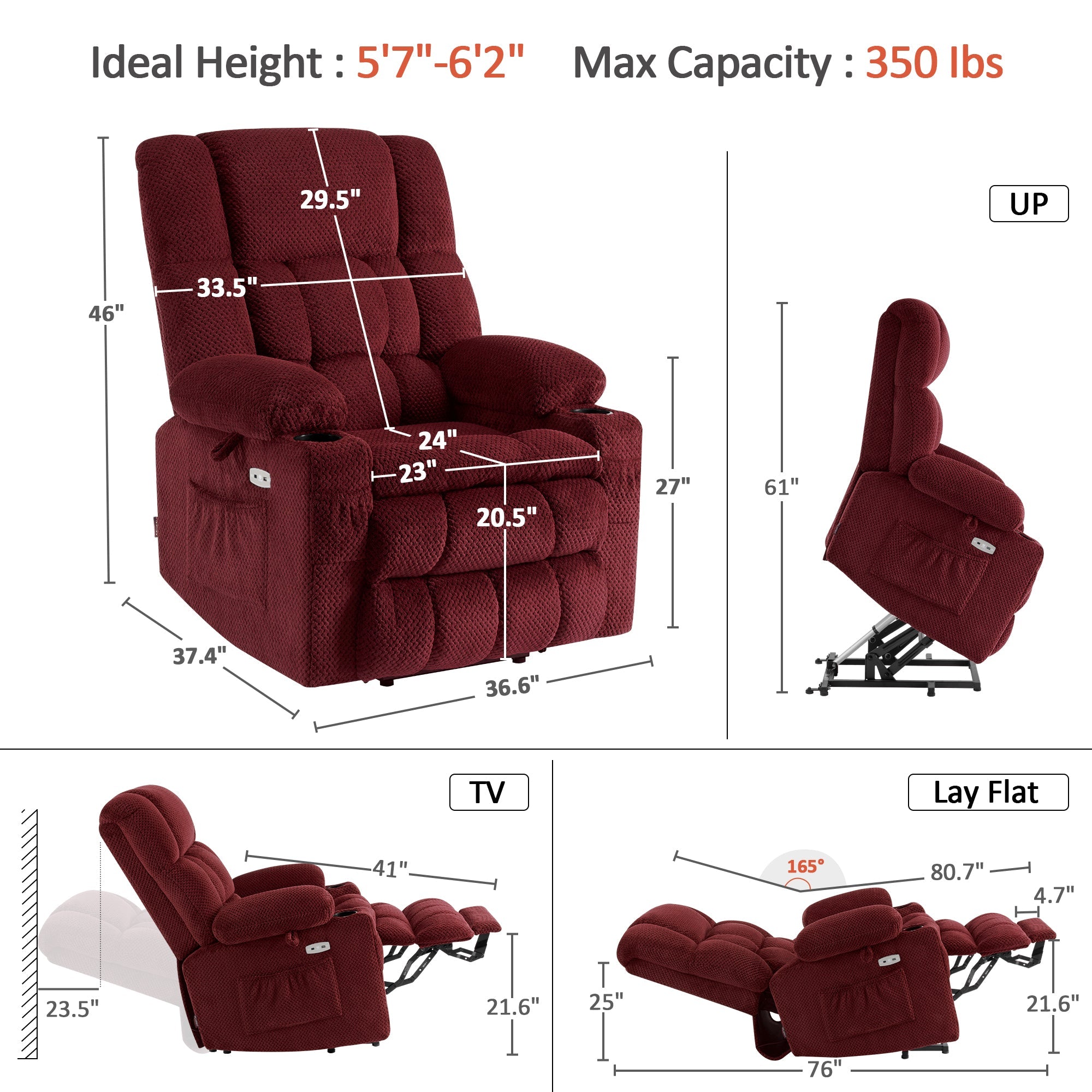 Power Lift Recliner Chair for Elderly, Dual Motor, Massage and Heat