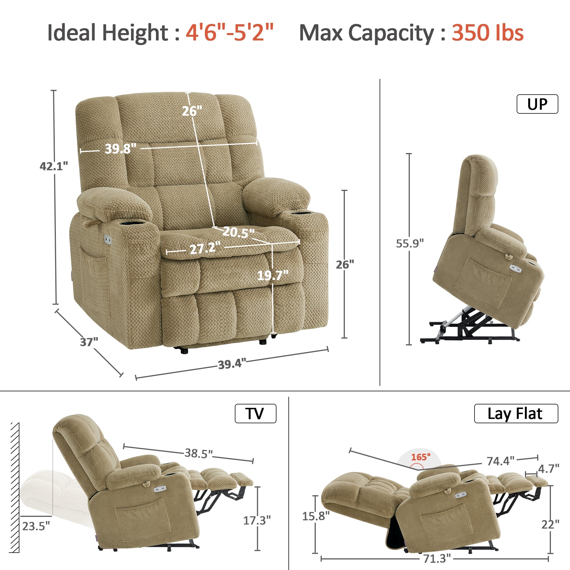 Power Lift Recliner Chair for Elderly, Dual Motor, Massage and Heat