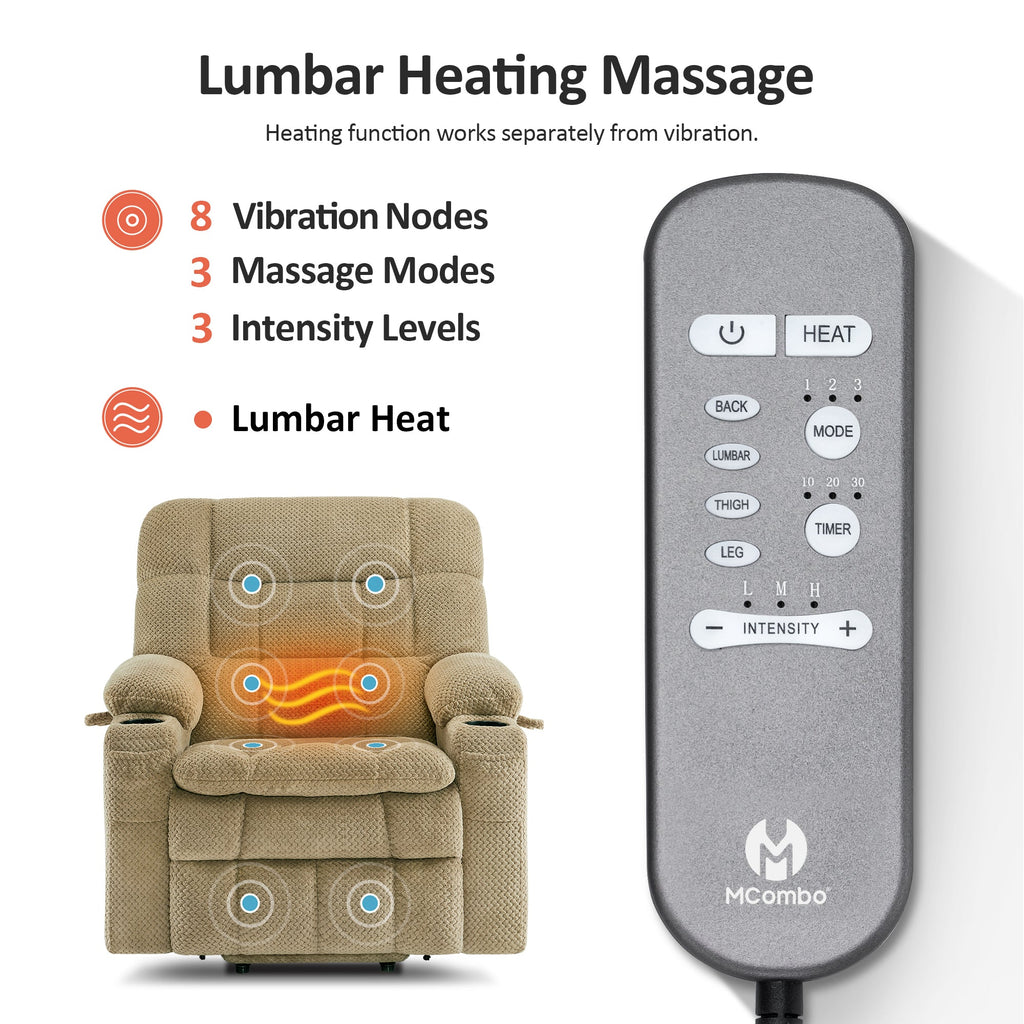 Power Lift Recliner Chair for Elderly, Dual Motor, Massage and Heat