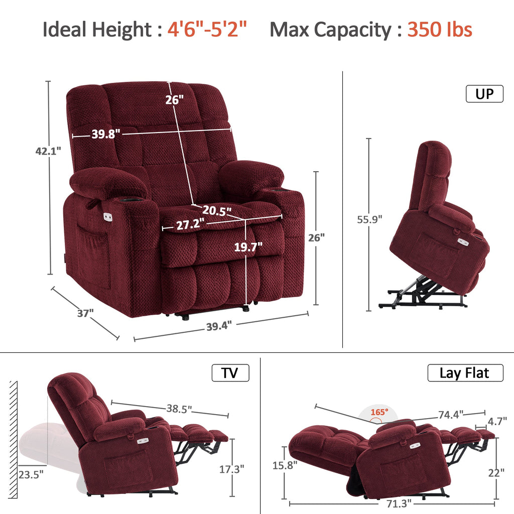 Power Lift Recliner Chair for Elderly, Dual Motor, Massage and Heat