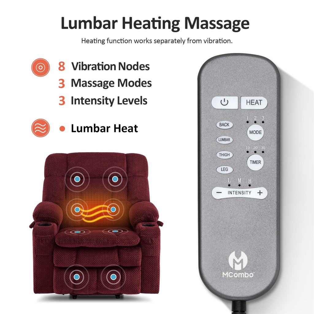 Power Lift Recliner Chair for Elderly, Dual Motor, Massage and Heat