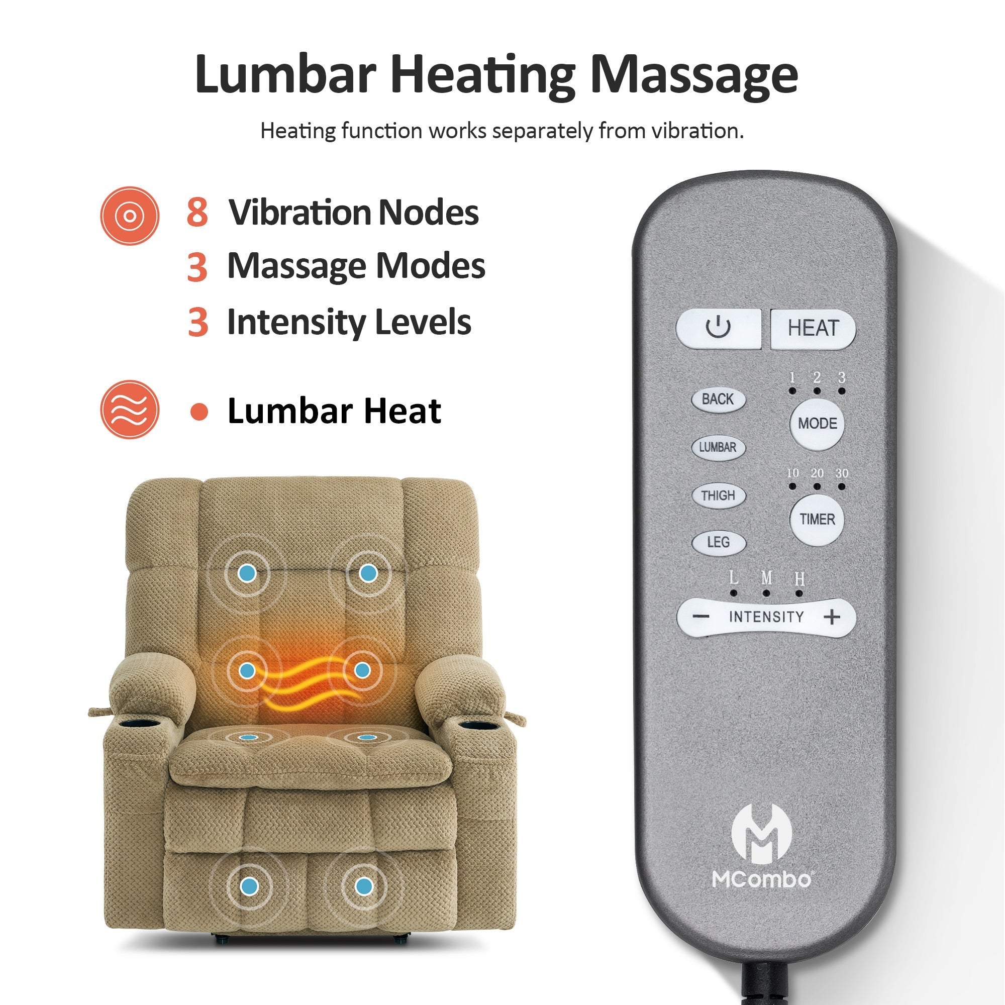 Power Lift Recliner Chair for Elderly, Dual Motor, Massage and Heat