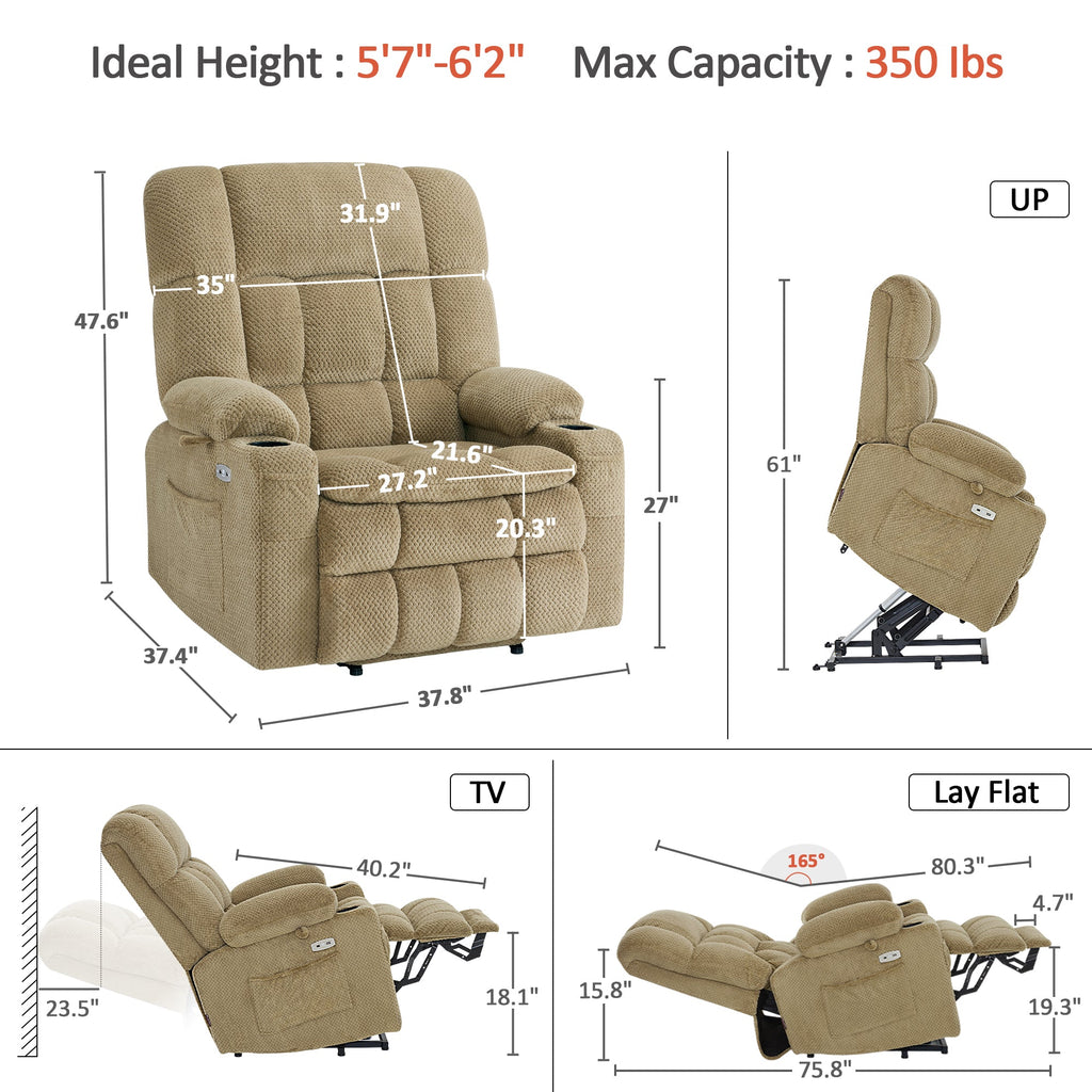 Power Lift Recliner Chair for Elderly, Dual Motor, Massage and Heat