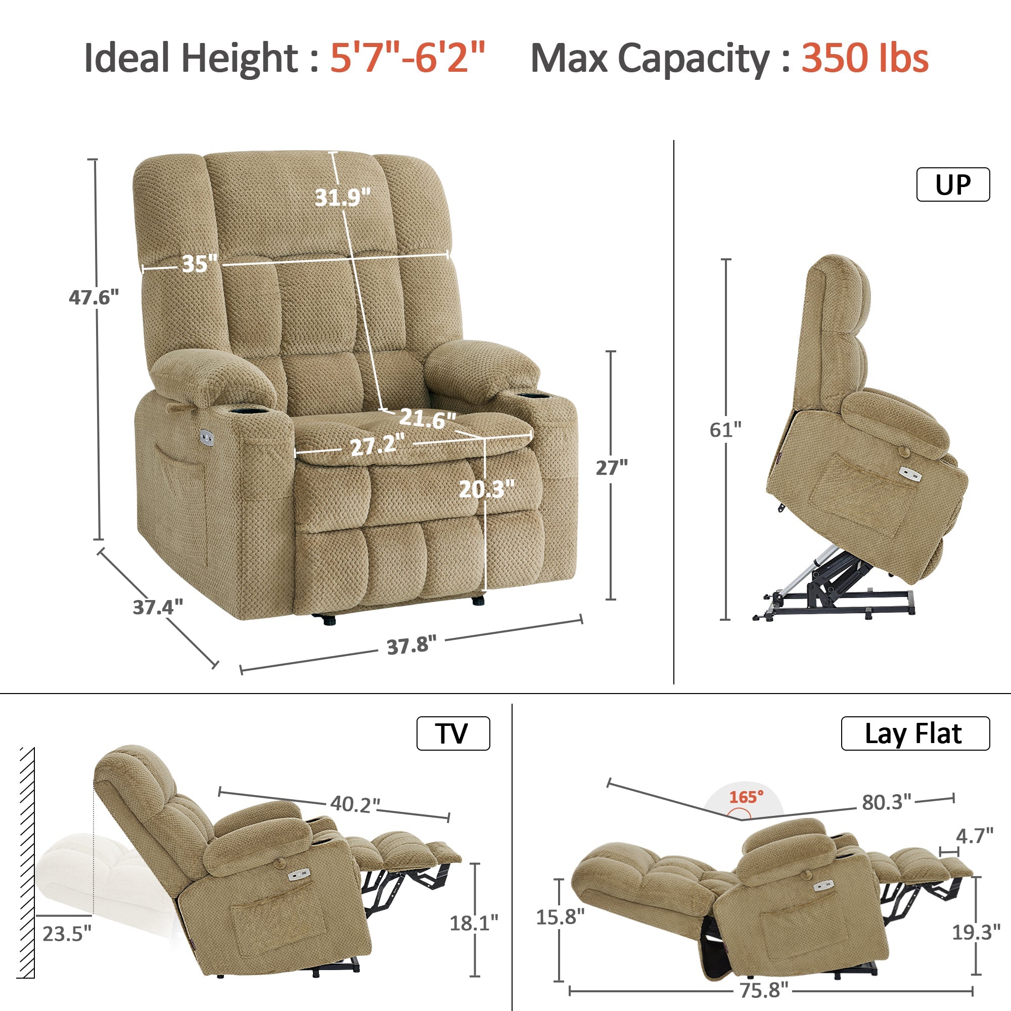 Power Lift Recliner Chair for Elderly, Dual Motor, Massage and Heat