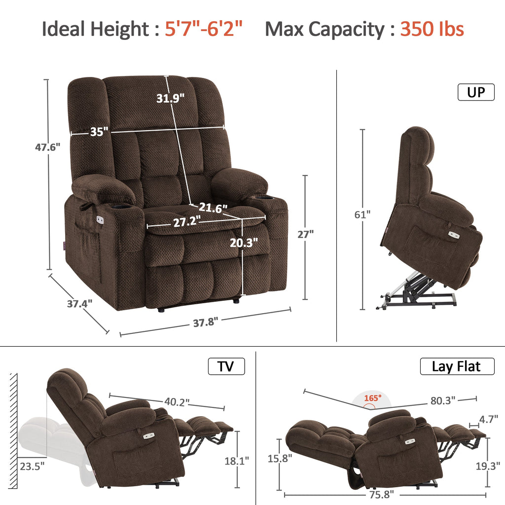 Power Lift Recliner Chair for Elderly, Dual Motor, Massage and Heat
