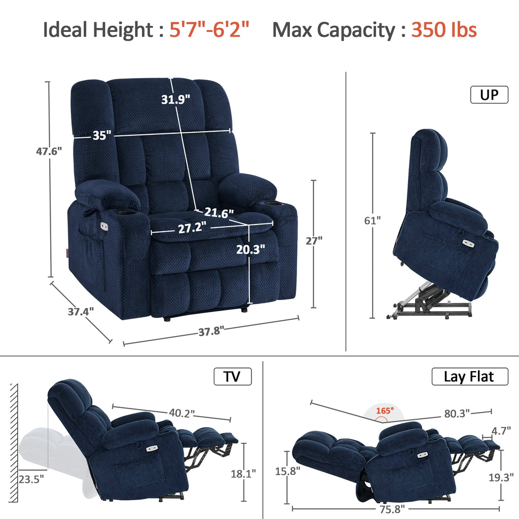 Power Lift Recliner Chair for Elderly, Dual Motor, Massage and Heat