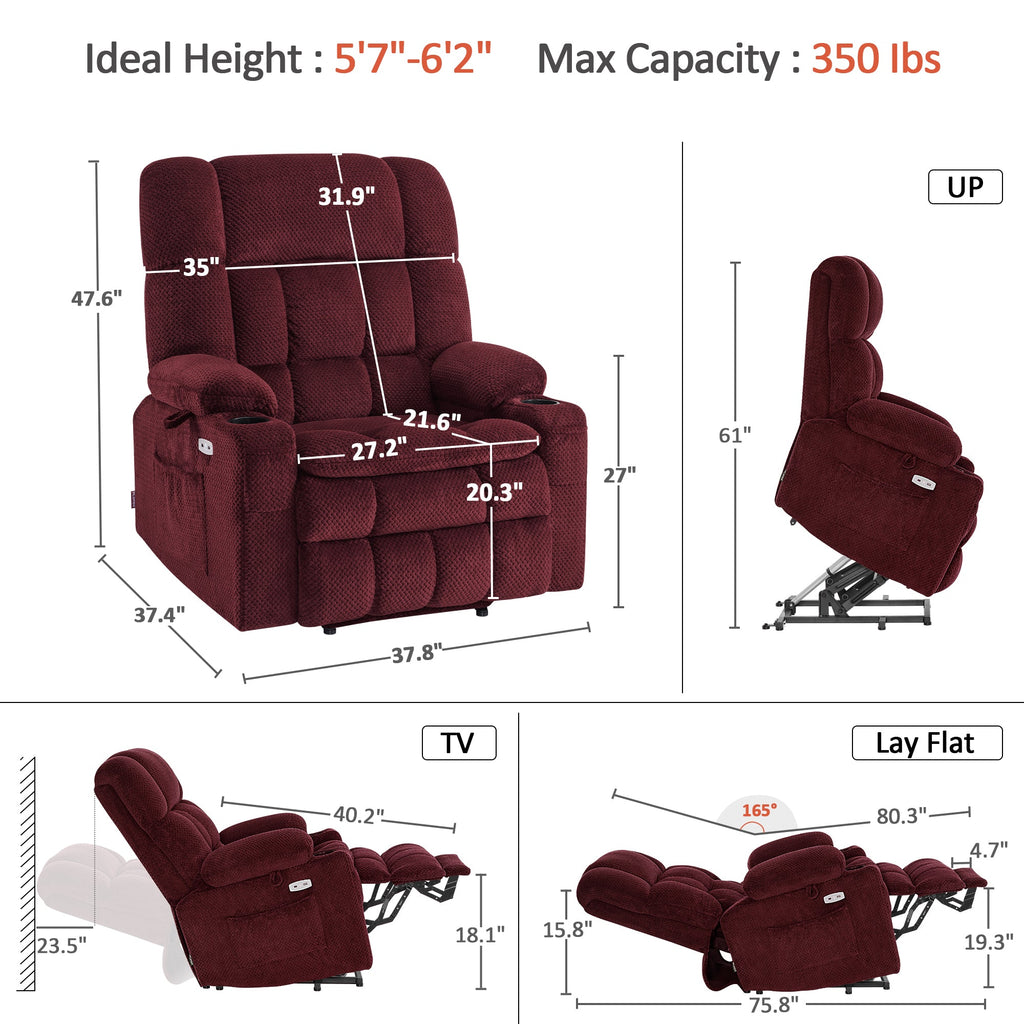 Power Lift Recliner Chair for Elderly, Dual Motor, Massage and Heat